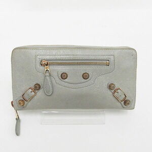 BALENCIAGA Giant Round Zip Long Wallet Gray Blue